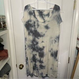 Bryn Walker Grey and White Tie Dye Micro Modal T Shirt Dress Large